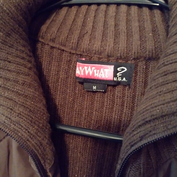 Say What Full Zip Tuni Length Brown Sweater - Picture 2 of 6